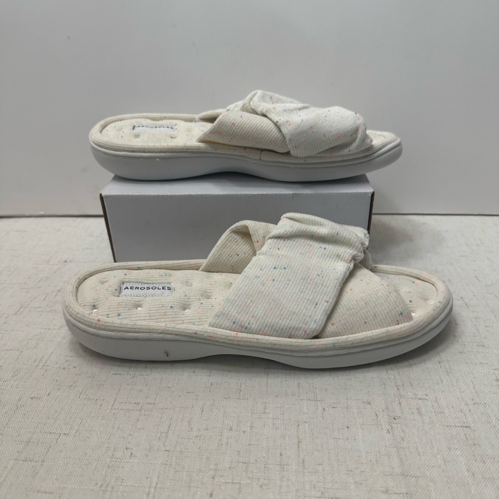 💜Aeropostale Ivory Speckled Slide Sandals with Knotted Upper - Picture 2 of 7
